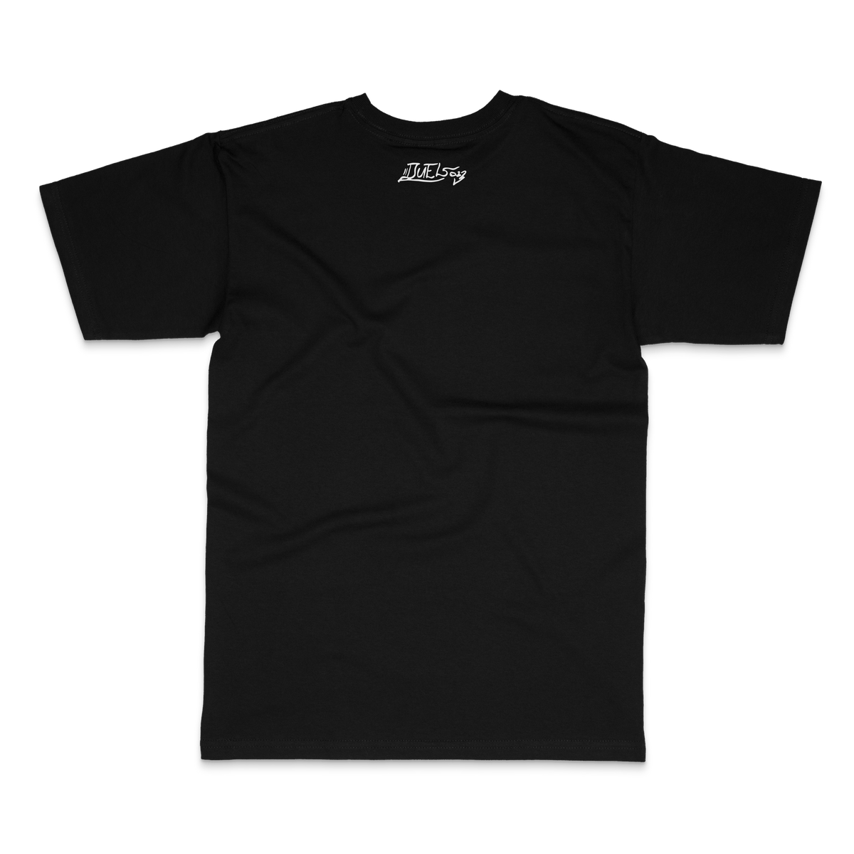 Black tee back with DUEL signature at the neck – DUEL by 2ManyLookz