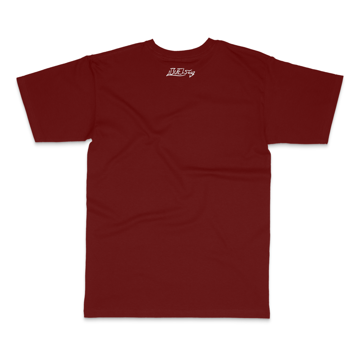 Maroon tee back with DUEL signature at the neck – DUEL by 2ManyLookz