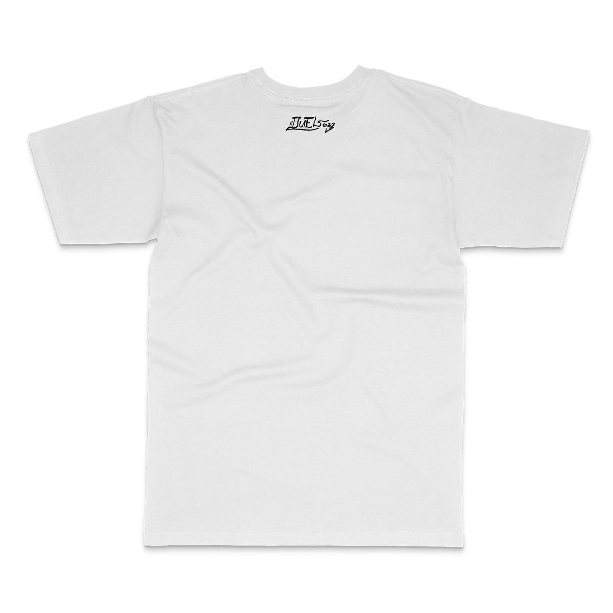 White tee back with DUEL signature at the neck – DUEL by 2ManyLookz
