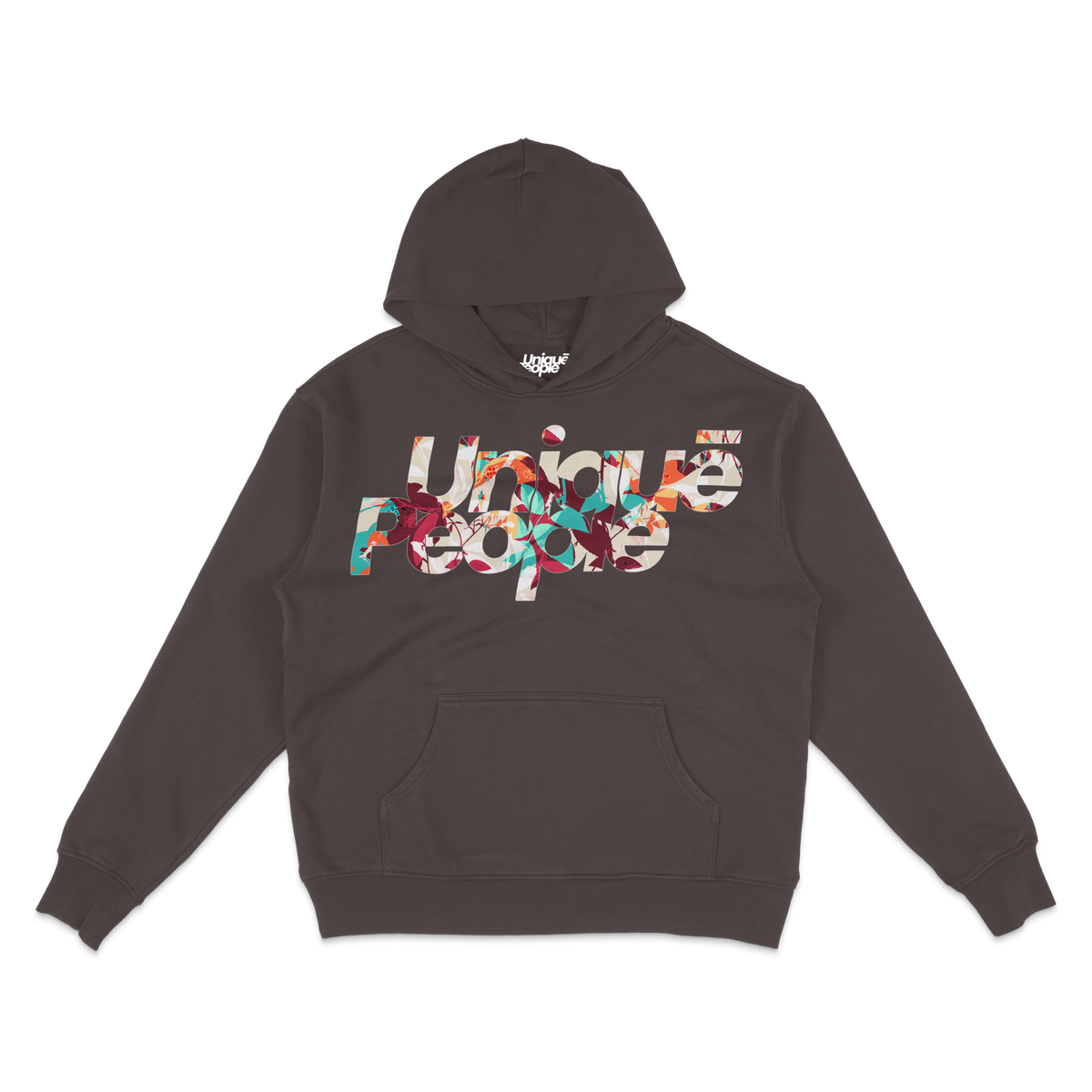 Unique People floral logo hoodie, brown